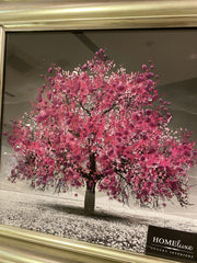 Pink Blossom Tree Glitter Wall Art Antique Frame