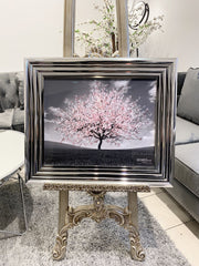 [EKM-AUTOGENERATED]Pink Blossom Tree Glitter Wall Art Chrome Frame