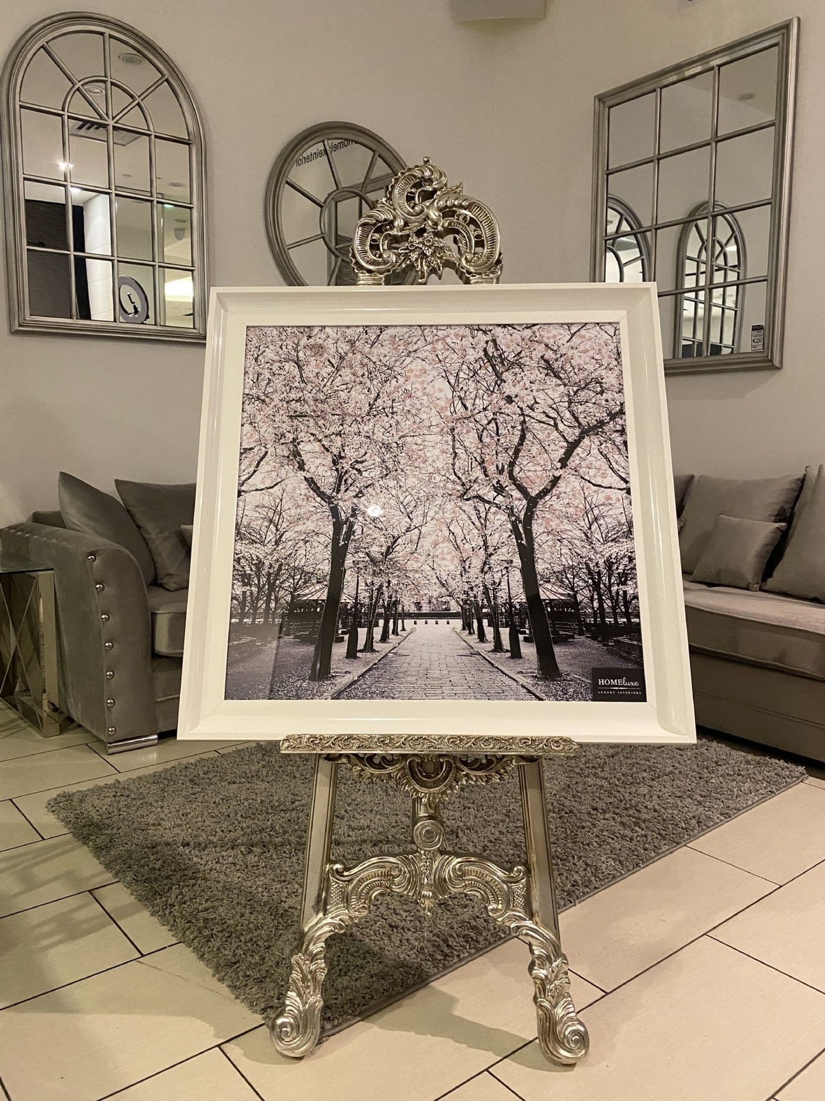 [EKM-AUTOGENERATED]Pink Blossom Trees Walk Way Wall Art White Step Frame 85Cm X 85Cm