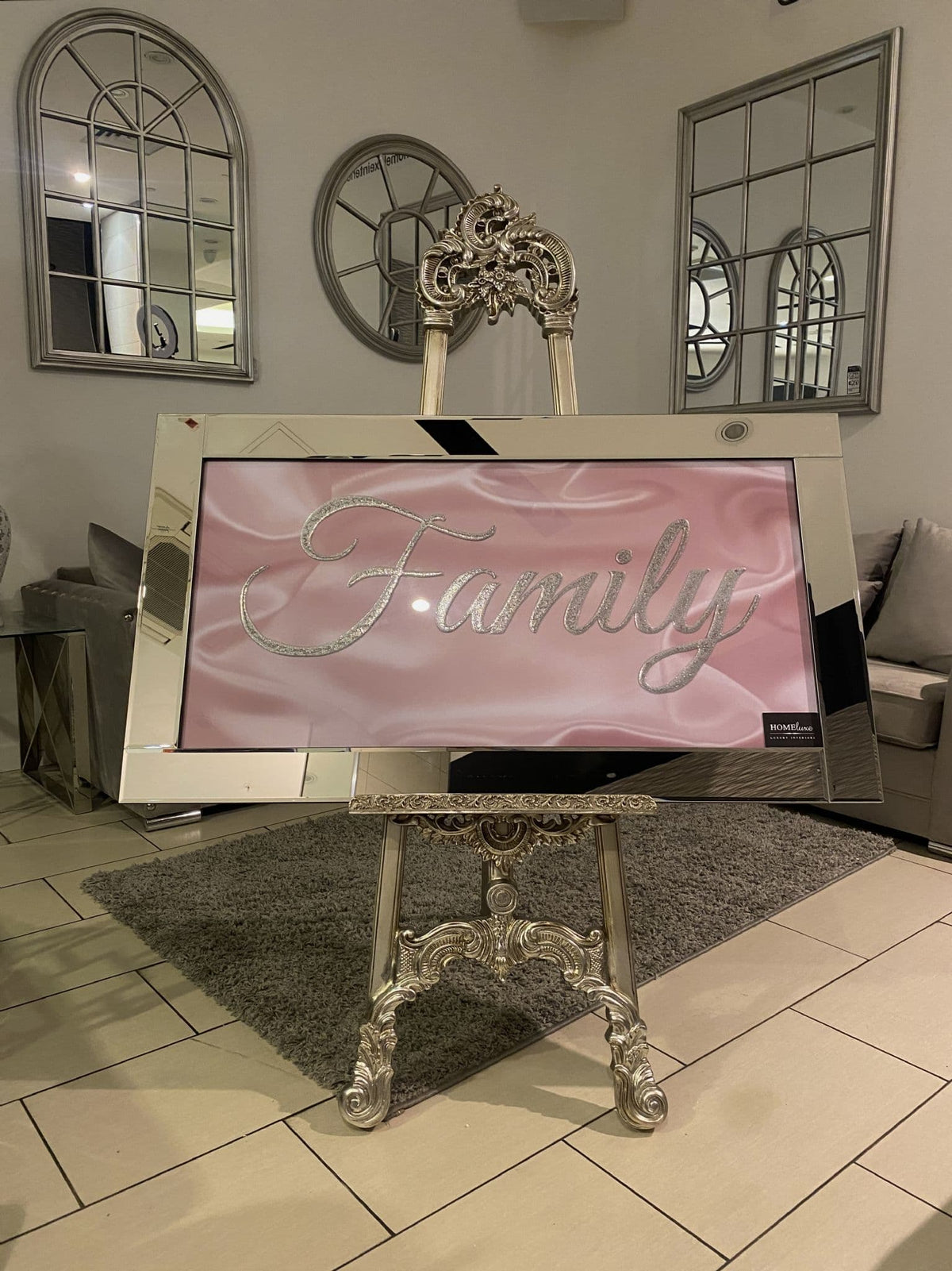 [EKM-AUTOGENERATED]Pink Silk Family Silver Glitter Wall Art 115Cm X 65Cm
