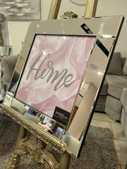 Pink Silk Home Font Wall Art Mirror Frame