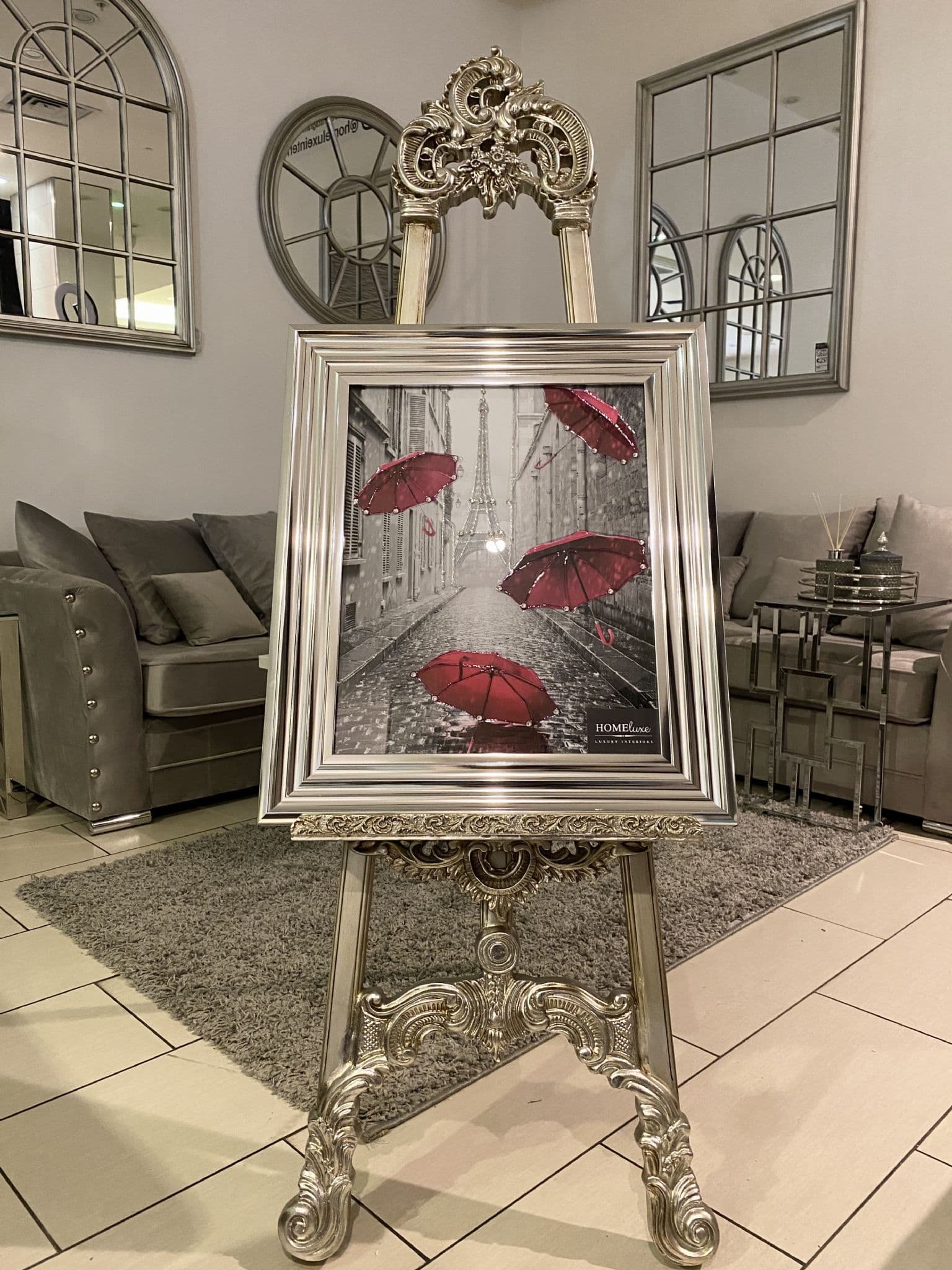 [EKM-AUTOGENERATED]Pink Umbrellas Rain In Paris Wall Art Chrome Step Frame 55Cm X 65Cm