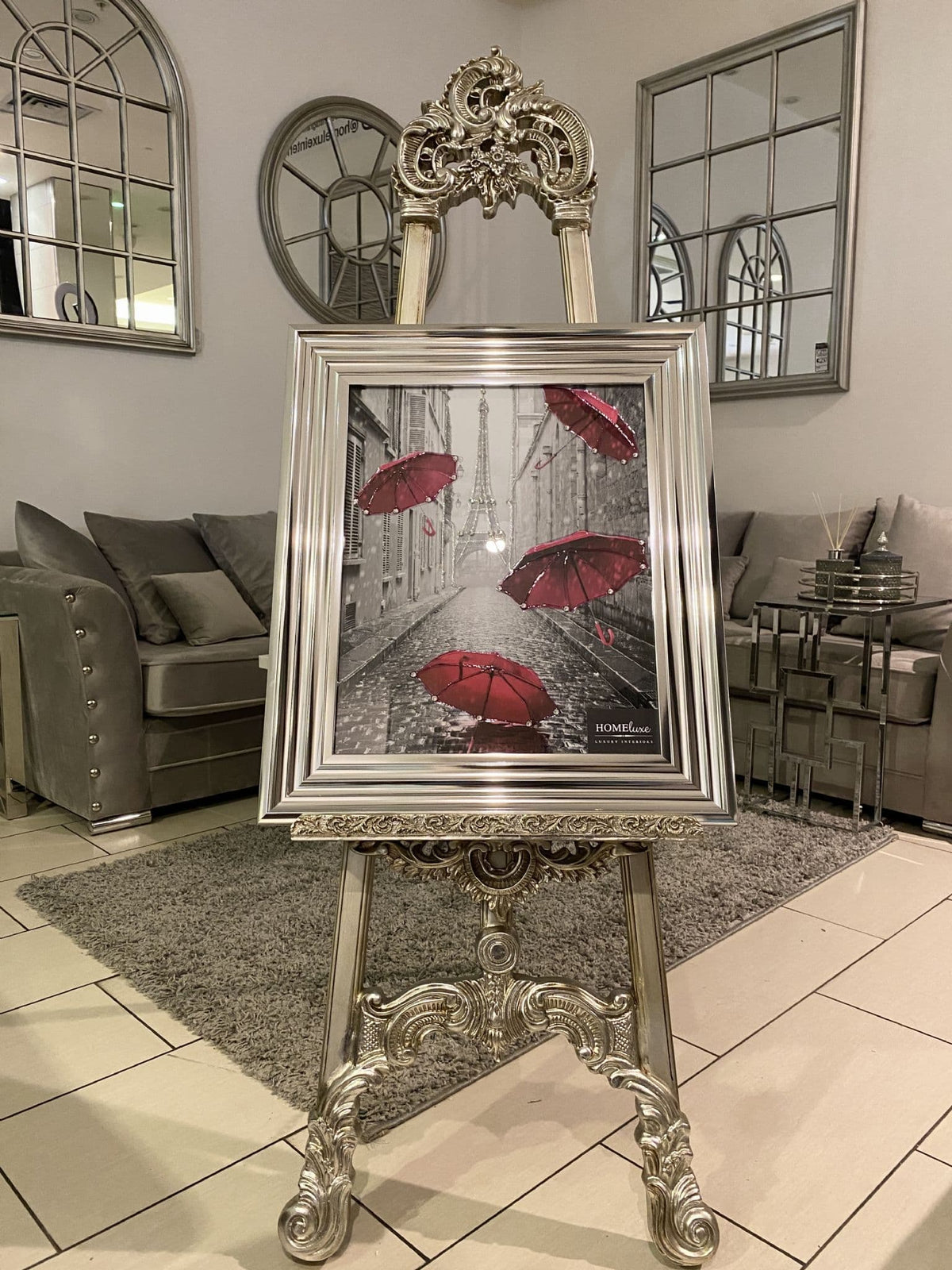 [EKM-AUTOGENERATED]Pink Umbrellas Rain In Paris Wall Art Chrome Step Frame 55Cm X 65Cm