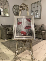 [EKM-AUTOGENERATED]Pink Umbrellas Rain In Paris Wall Art Chrome Step Frame 55Cm X 65Cm