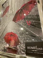 Pink Umbrellas Rain In Paris Wall Art Chrome Step Frame 55Cm X 65Cm