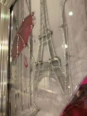 Pink Umbrellas Rain In Paris Wall Art Chrome Step Frame 55Cm X 65Cm