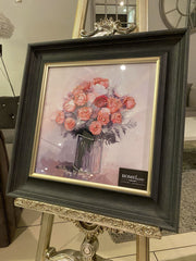 Pink Watercolour Flowers Wall Art Black Alpha Frame 55Cm X 55Cm