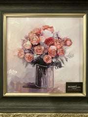 Pink Watercolour Flowers Wall Art Black Alpha Frame 55Cm X 55Cm