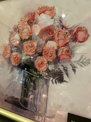 Pink Watercolour Flowers Wall Art Black Alpha Frame 55Cm X 55Cm