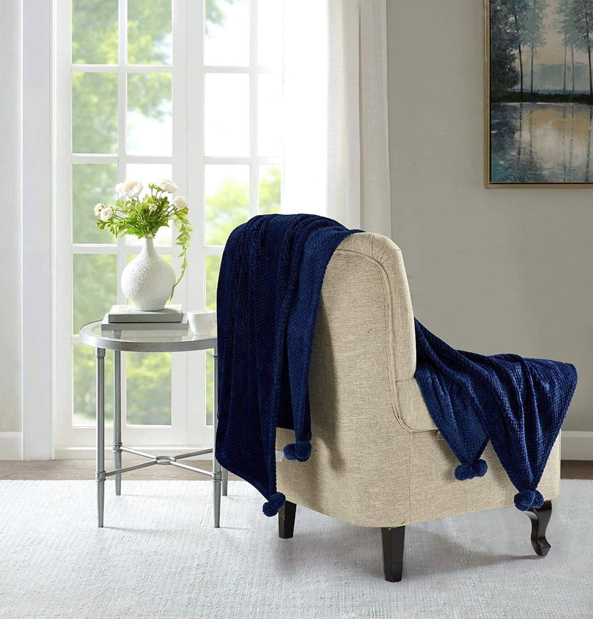 [EKM-AUTOGENERATED]Popcorn Pom Pom Soft Throw 200cm x 240cm Blue