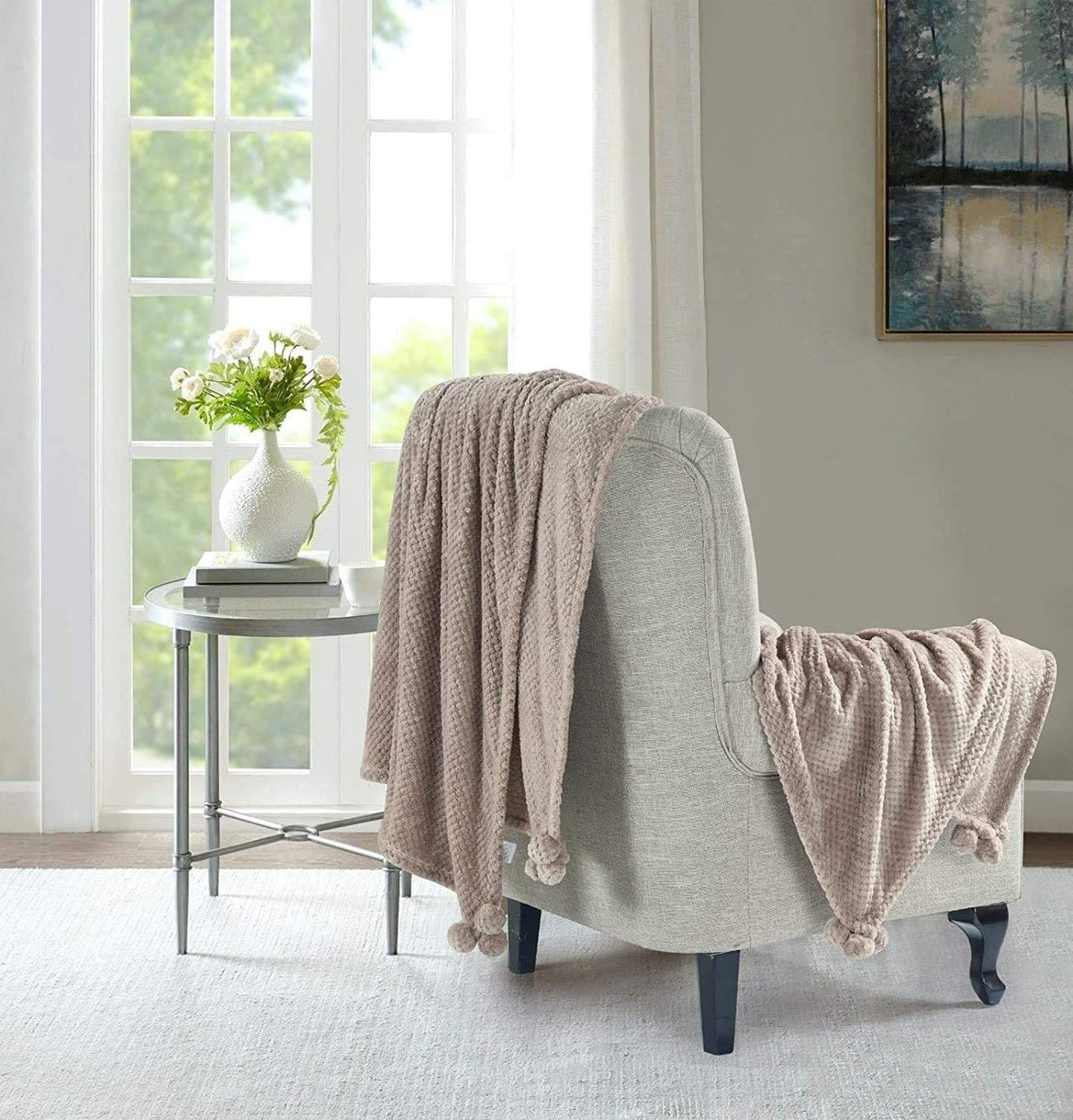 [EKM-AUTOGENERATED]Popcorn Pom Pom Soft Throw 200cm x 240cm Mink