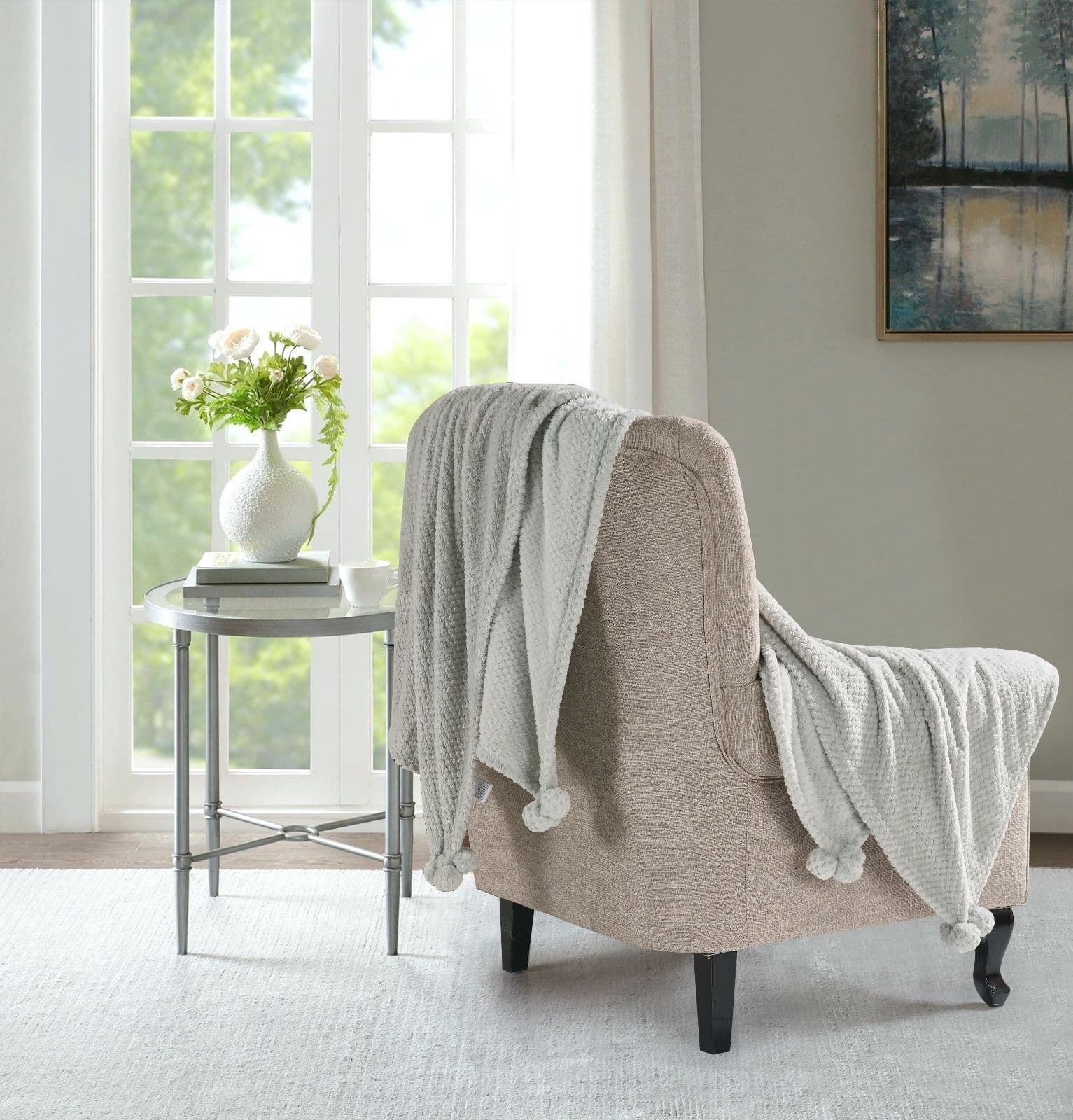 [EKM-AUTOGENERATED]Popcorn Pom Pom Soft Throw 200cm x 240cm Silver