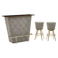 Preston Bar And Grey Velvet Stools Set