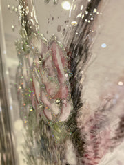 Rabbit Floral Watercolour Wall Art Chrome Frame 65Cm X 55Cm