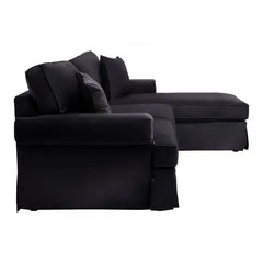 Ralph Three Seater Black Velvet Chaise Sofa