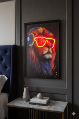 Rave Lion Neon LED Wall Art - 40x60cm Canvas with Headphones & Glasses USB