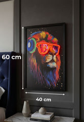 Rave Lion Neon LED Wall Art - 40x60cm Canvas with Headphones & Glasses USB