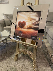 Red Heart Tree Sunset Wall Art Mirror Frame