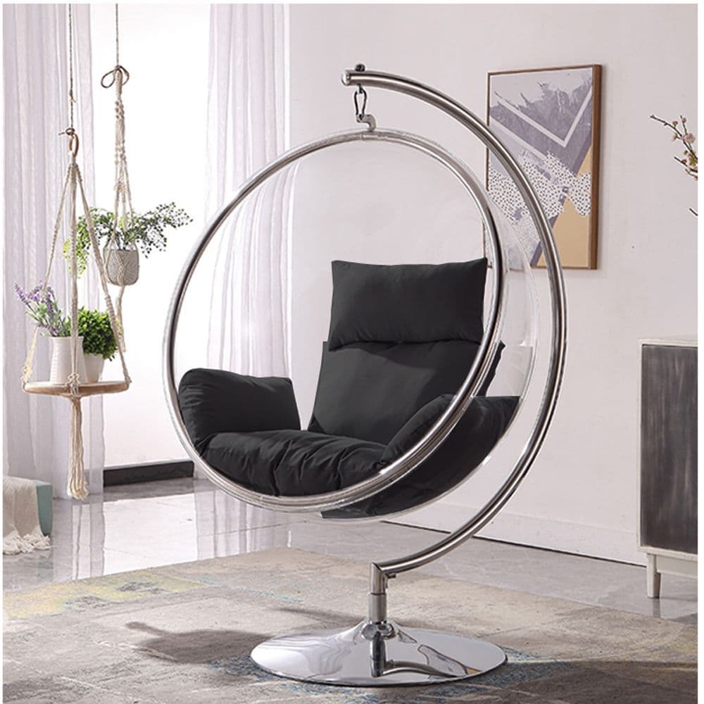 [EKM-AUTOGENERATED]Retro Hanging Bubble Chair With Dark Grey Cushions