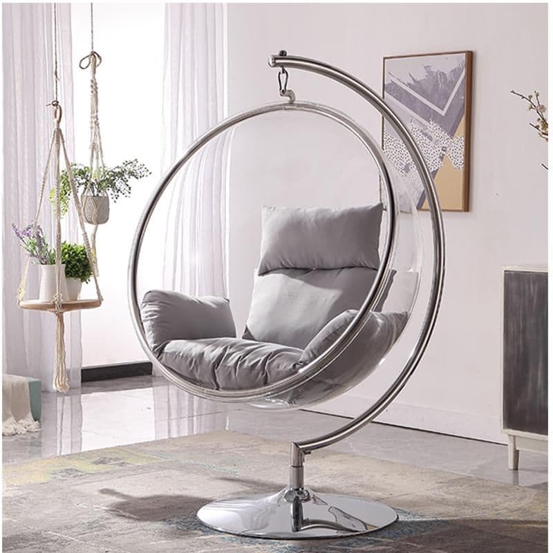 [EKM-AUTOGENERATED]Retro Hanging Bubble Chair With Grey Cushions