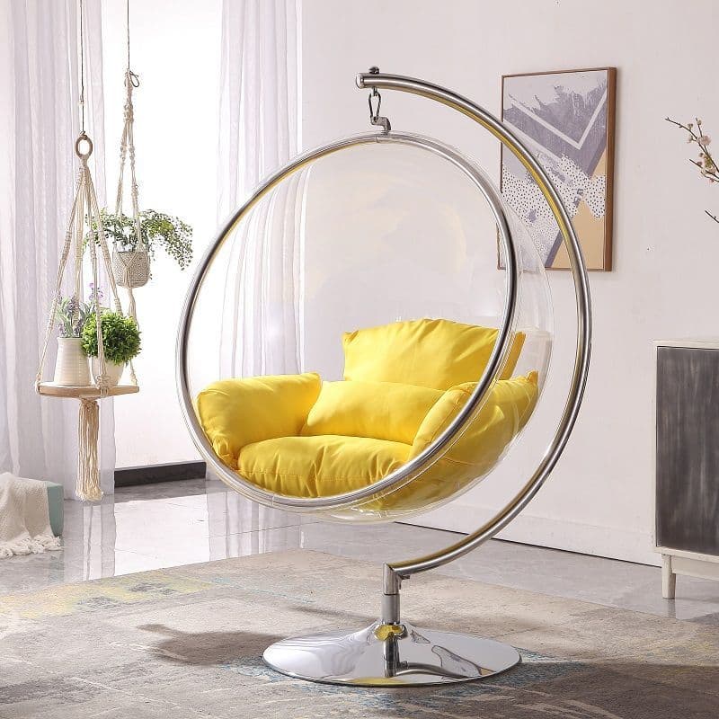 [EKM-AUTOGENERATED]Retro Hanging Bubble Chair With Yellow Cushions