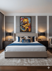 Rock Star Lion Guitarist Neon LED Wall Art - 40x60cm Canvas USB