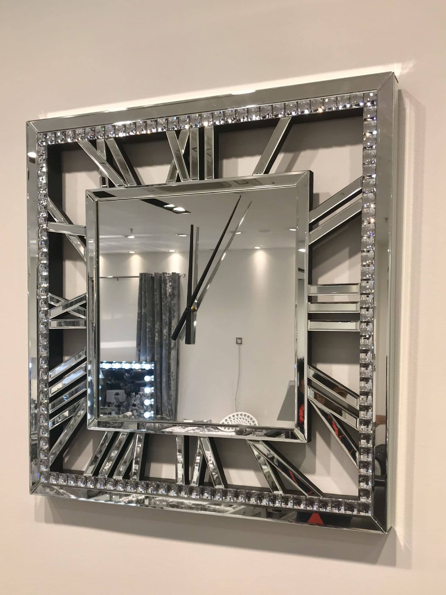 Roman Style Diamond Square Mirror Clock 81cm