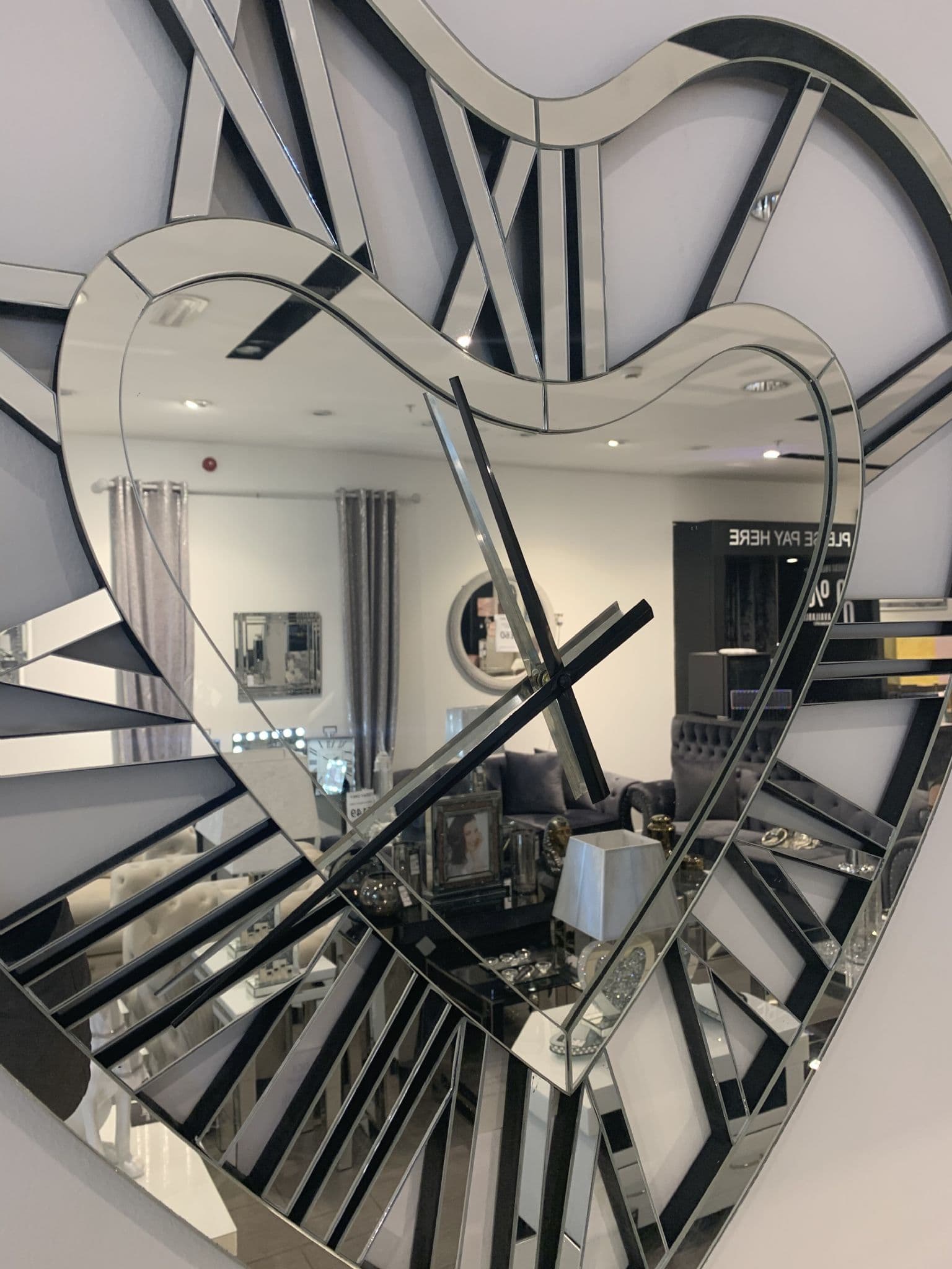 Roman Style Heart Shape  Mirror Clock 77cm