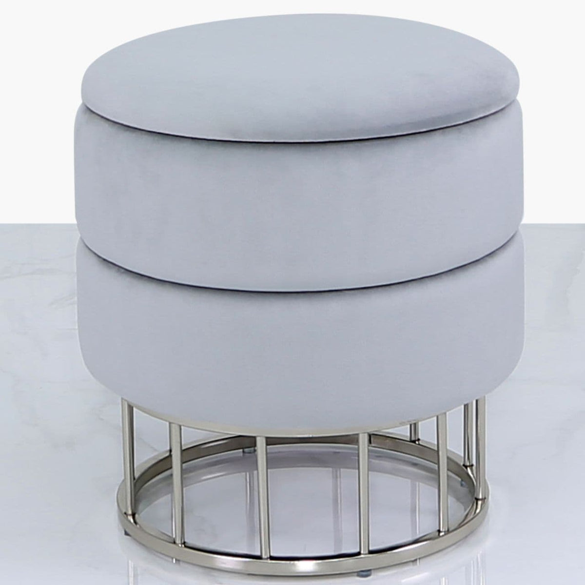 [EKM-AUTOGENERATED]Round Storage Stool Grey Chrome Base