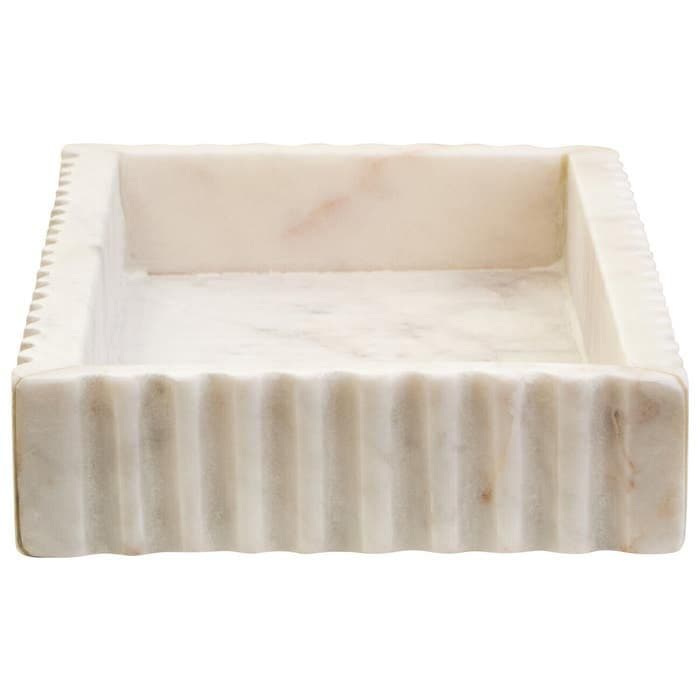 Savio Rectangular White Fluted Marble Tray  Home Luxe Interior