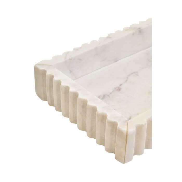 Savio Rectangular White Fluted Marble Tray  Home Luxe Interior