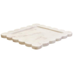 [EKM-AUTOGENERATED]Savio White Marble Square Large Tray with Scallop Edges Home Luxe Interior