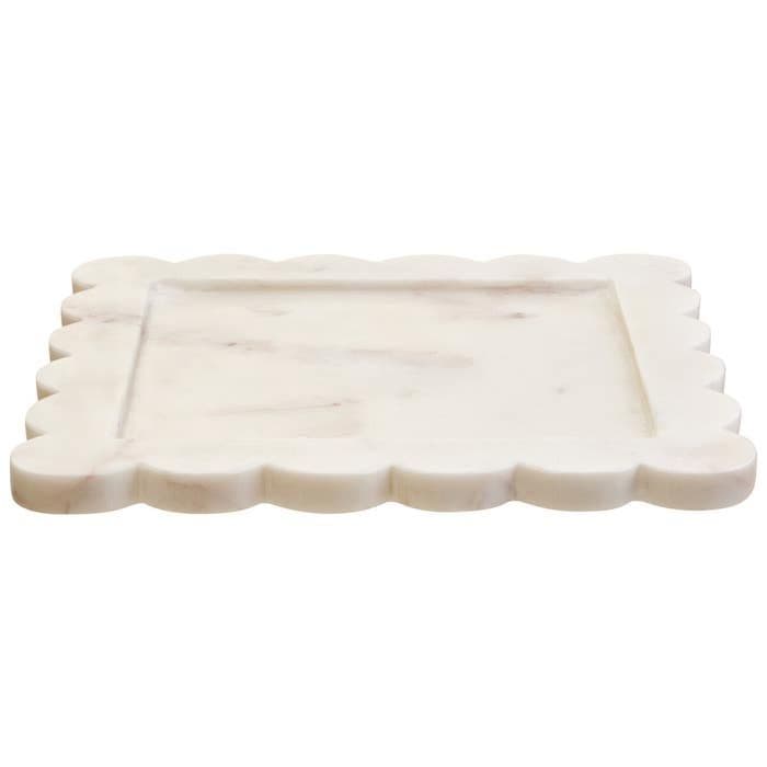 Savio White Marble Square Large Tray with Scallop Edges  Home Luxe Interior