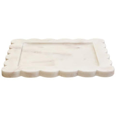 Savio White Marble Square Large Tray with Scallop Edges  Home Luxe Interior
