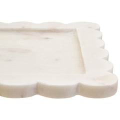 Savio White Marble Square Large Tray with Scallop Edges  Home Luxe Interior