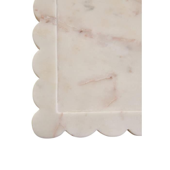 Savio White Marble Square Large Tray with Scallop Edges  Home Luxe Interior