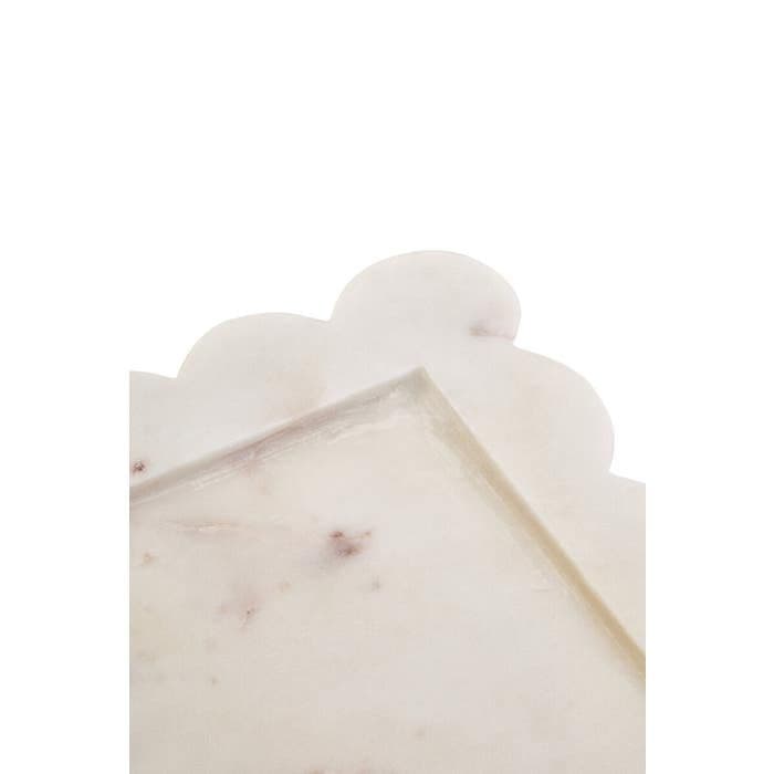 Savio White Marble Square Large Tray with Scallop Edges  Home Luxe Interior