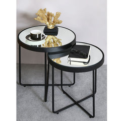 Set Of 2 Alexa Black Mirror Round End Tables