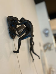 Set Of 2 Antique Brown Climbing Man Décor