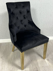 Set Of 2 Black Majestic Dining Chairs With Gold Legs