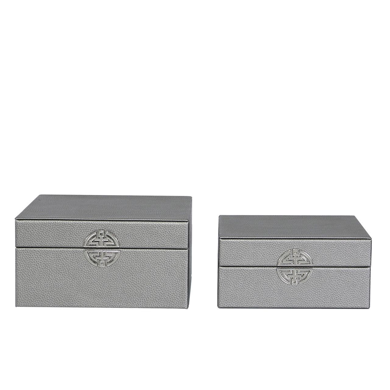 [EKM-AUTOGENERATED]Set Of 2 Faux Litchi Grain Leather Jewellery Boxes Pewter