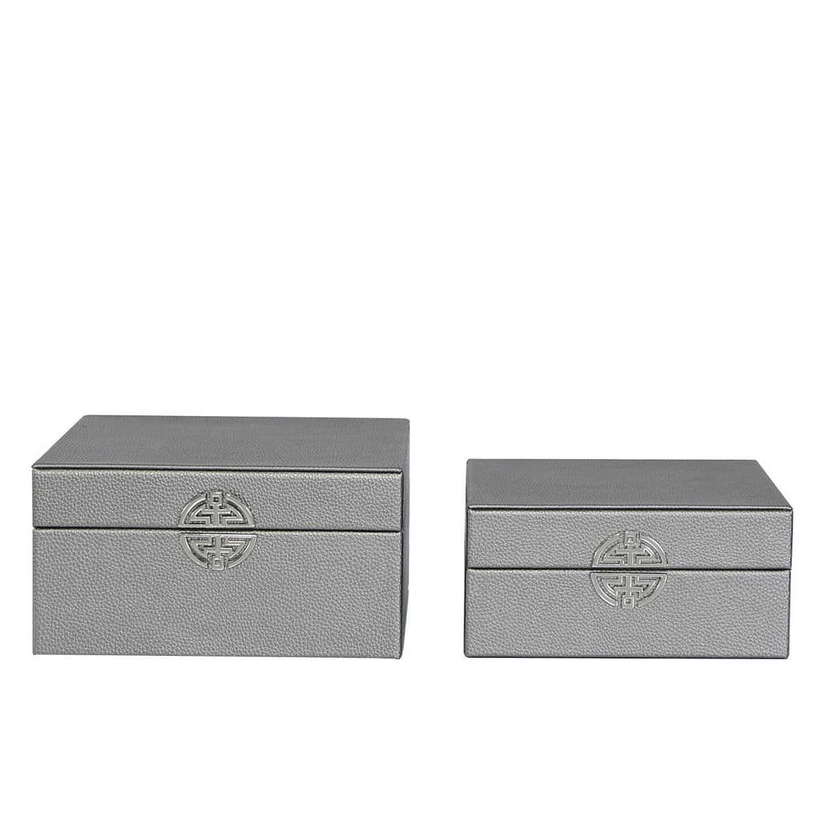 [EKM-AUTOGENERATED]Set Of 2 Faux Litchi Grain Leather Jewellery Boxes Pewter
