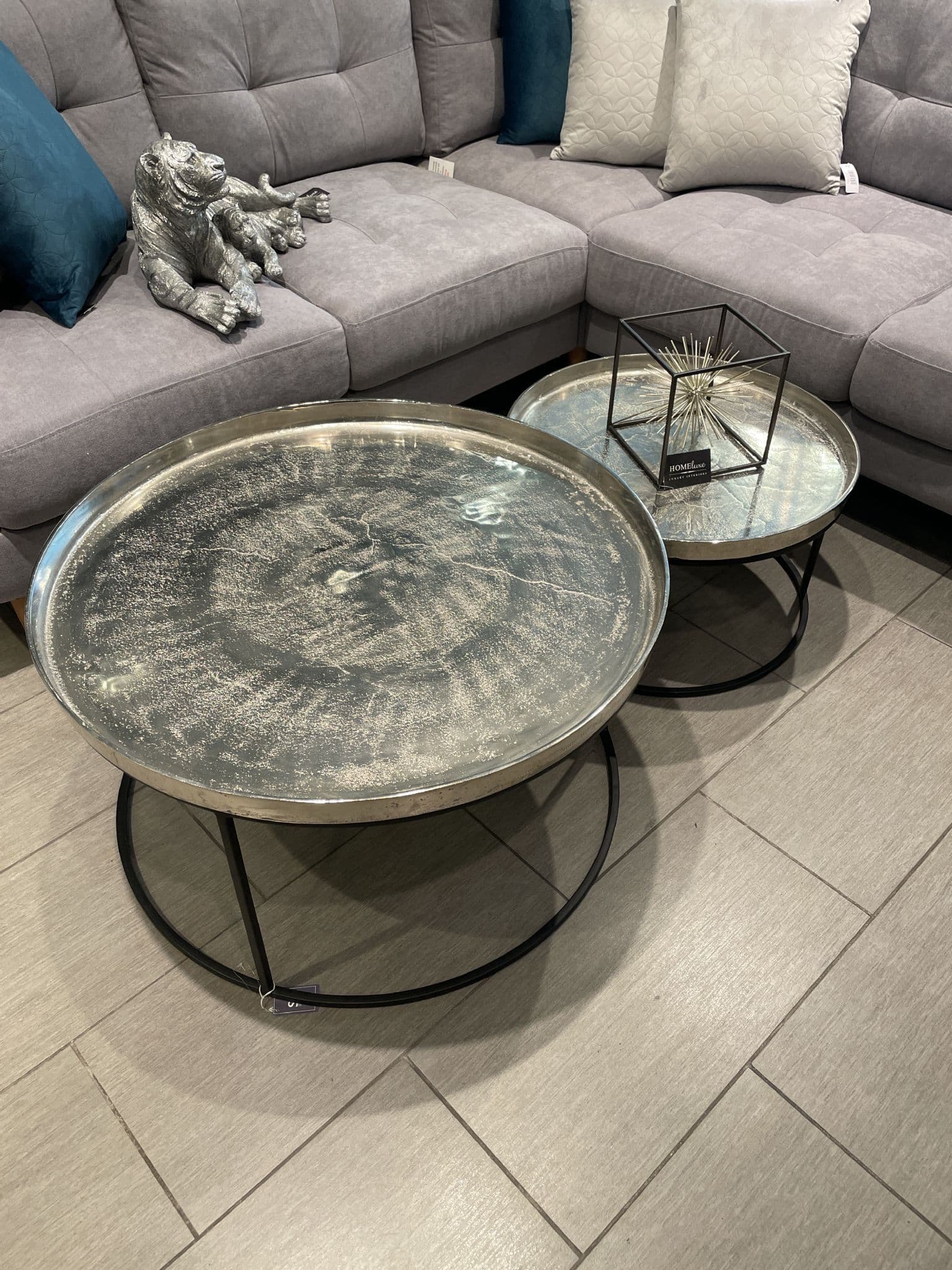 [EKM-AUTOGENERATED]Set Of 2 Silver Metal Round Coffee Tables