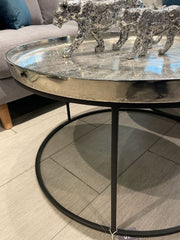 Set Of 2 Silver Metal Round Coffee Tables