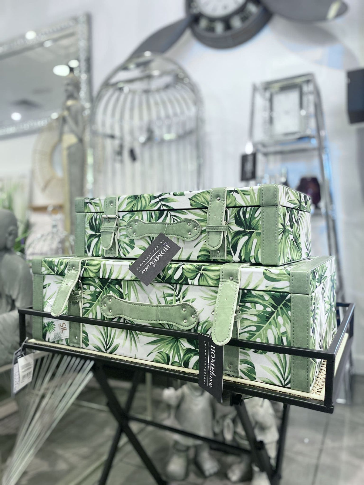 [EKM-AUTOGENERATED]Set Of 2 Tropical Green Leaf Suitcases