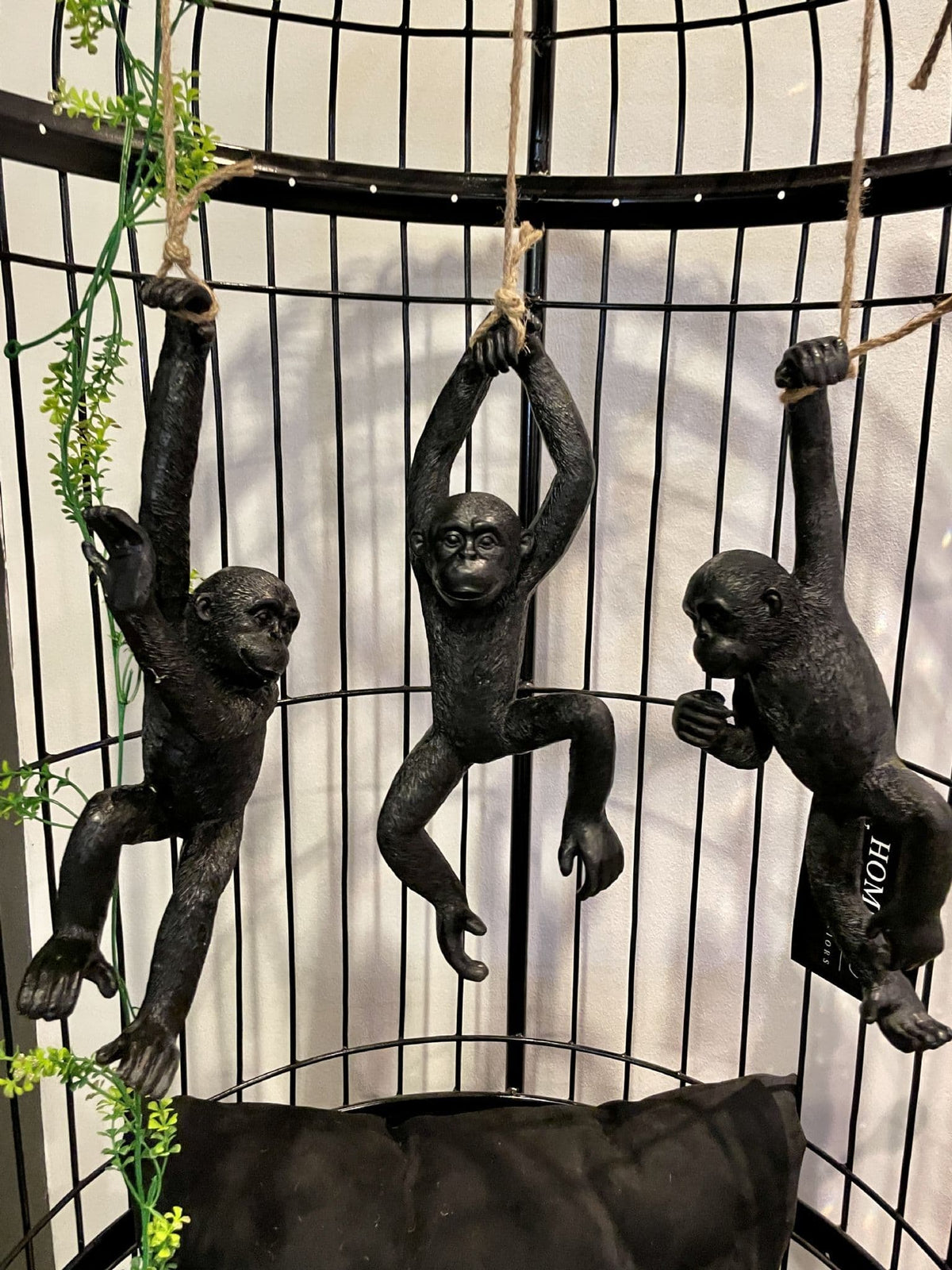 [EKM-AUTOGENERATED]Set Of 3 Hanging Monkeys Black Ornament Decor