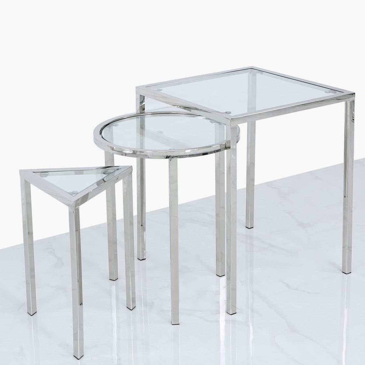 [EKM-AUTOGENERATED]Set of 3 Squidgame Stainless Steel and Glass End Tables