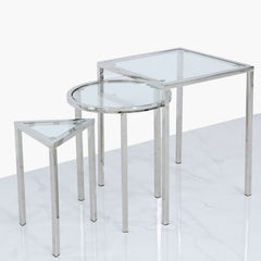 [EKM-AUTOGENERATED]Set of 3 Squidgame Stainless Steel and Glass End Tables