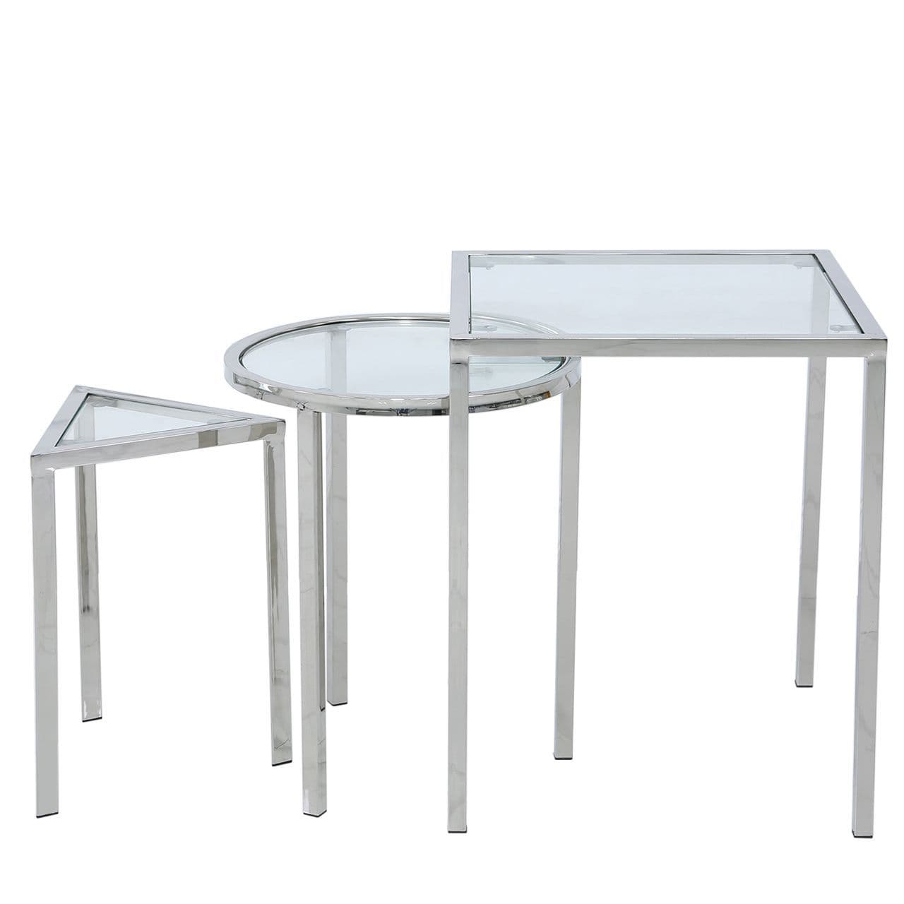Set of 3 Squidgame Stainless Steel and Glass End Tables
