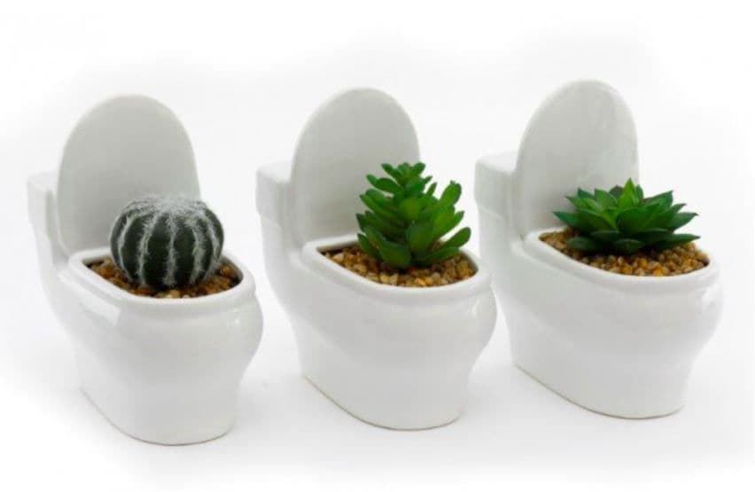 Set Of 3 Toilet Pot With Succulent Plant Décor